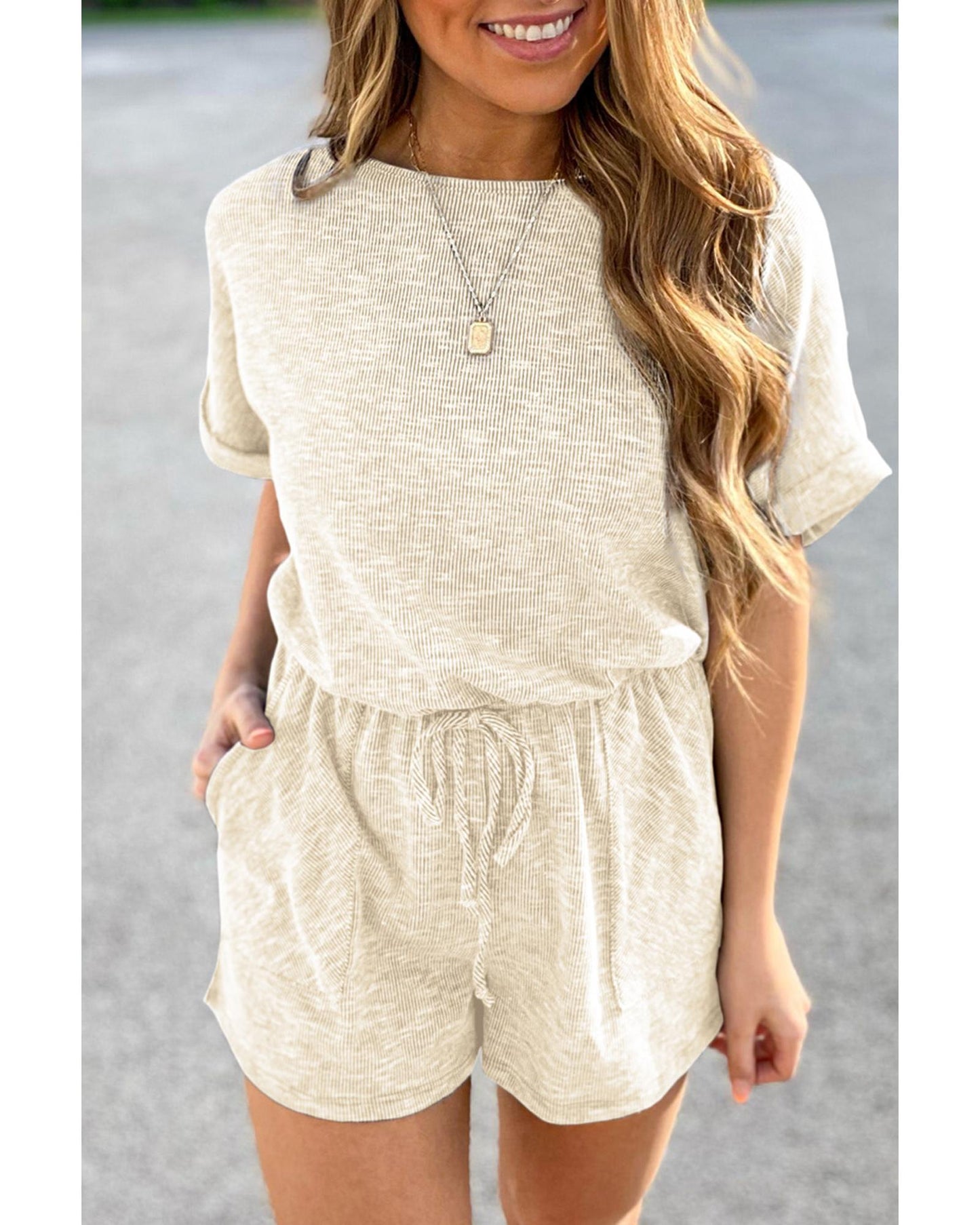 Azura Exchange Ribbed Elastic Waist Romper