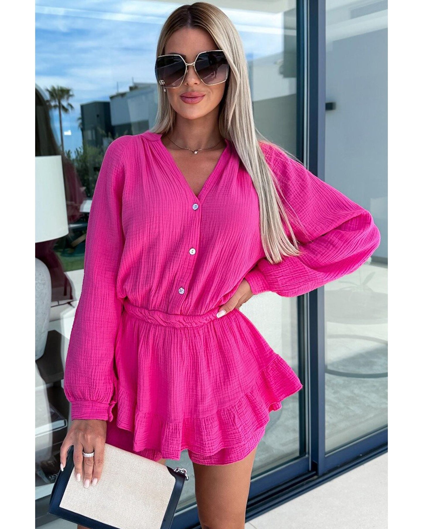 Azura Exchange Rose Textured Tiered Ruffled Romper