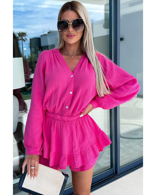 Azura Exchange Rose Textured Tiered Ruffled Romper