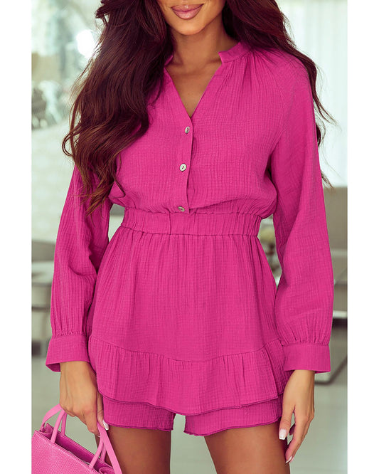 Azura Exchange Rose Textured Tiered Ruffled Romper