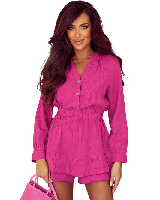 Azura Exchange Rose Textured Tiered Ruffled Romper