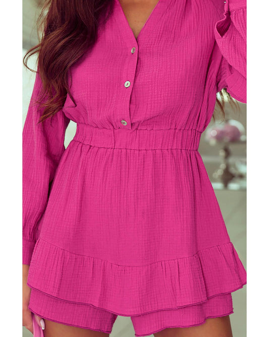 Azura Exchange Rose Textured Tiered Ruffled Romper