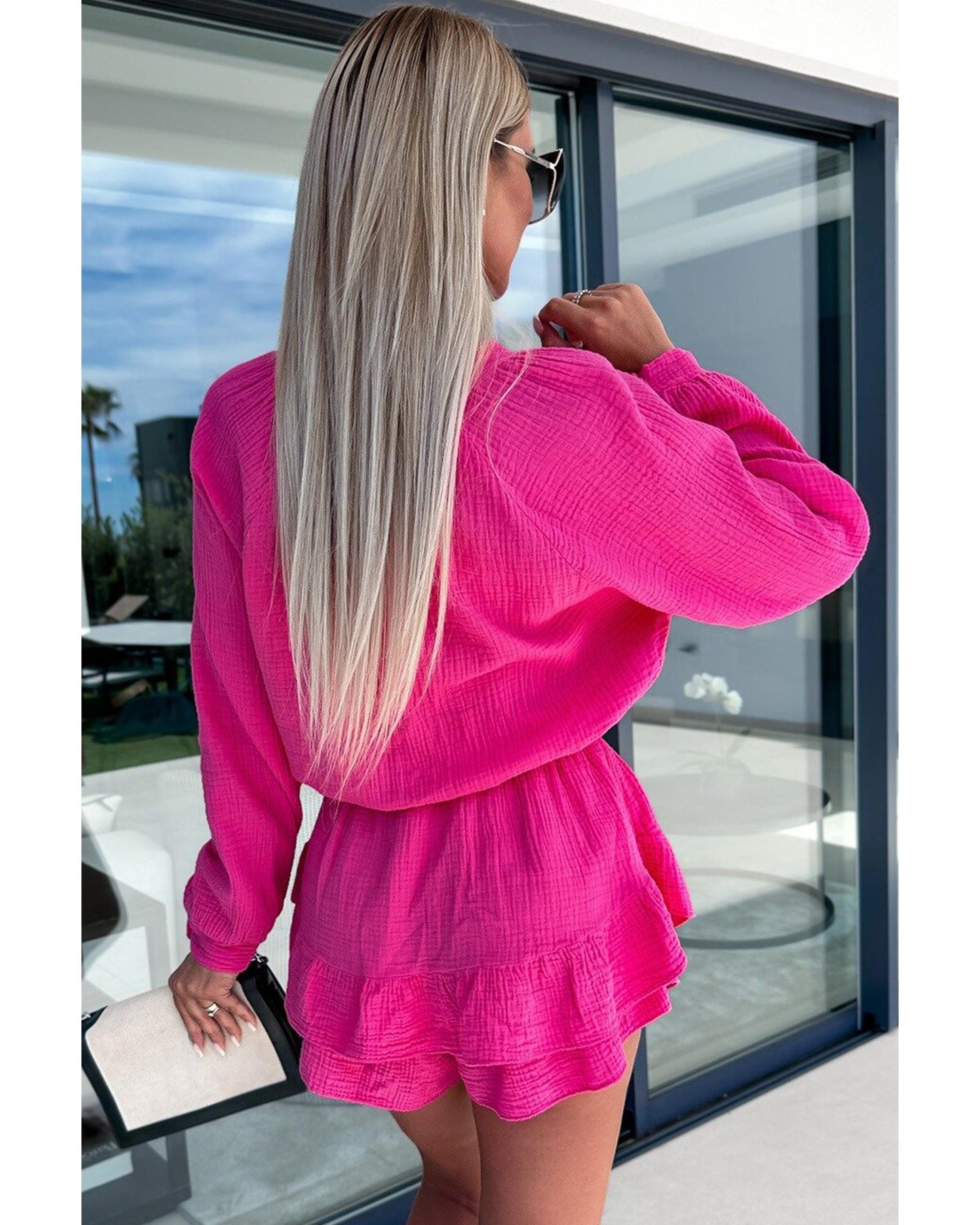 Azura Exchange Rose Textured Tiered Ruffled Romper