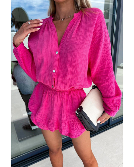 Azura Exchange Rose Textured Tiered Ruffled Romper