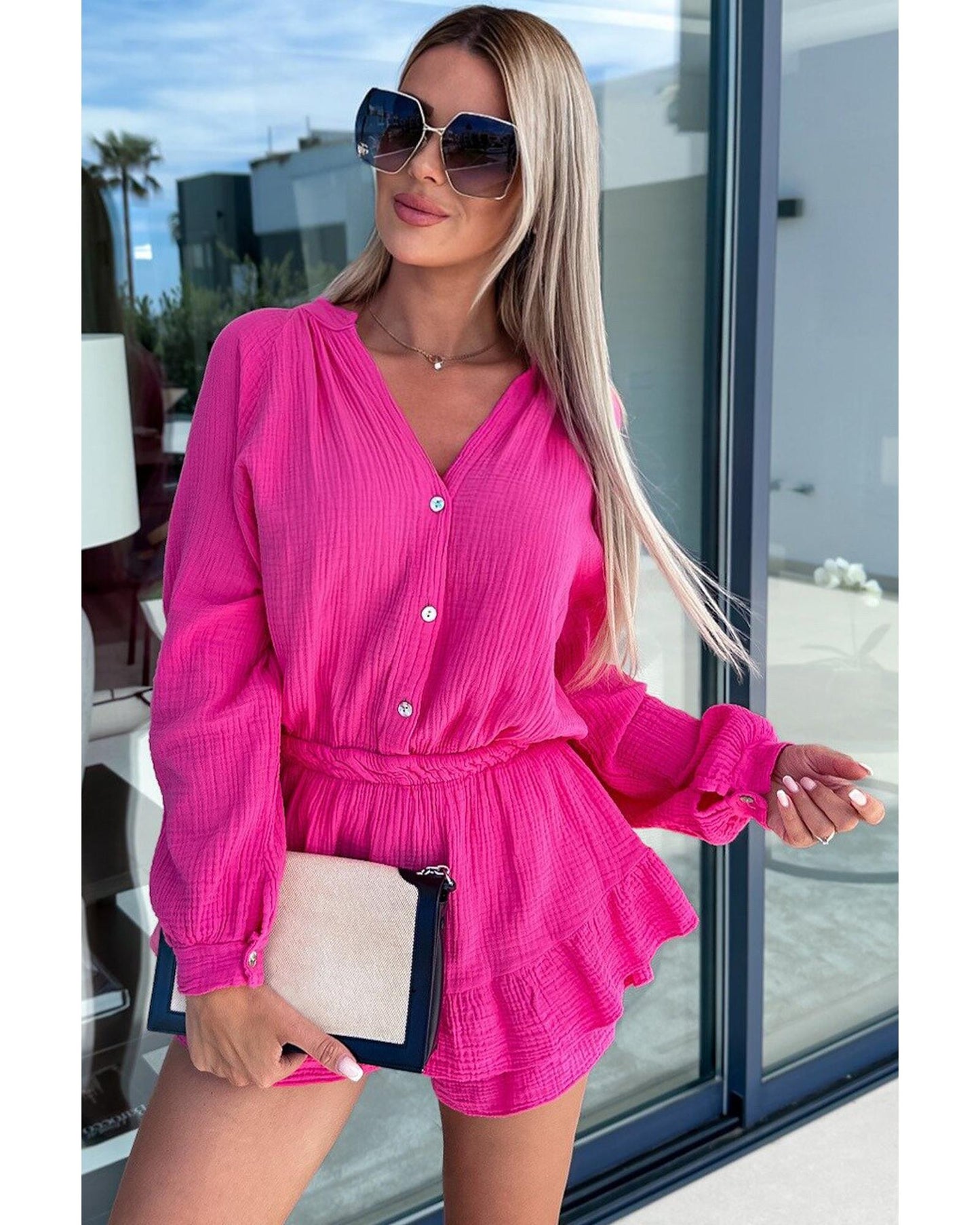 Azura Exchange Rose Textured Tiered Ruffled Romper