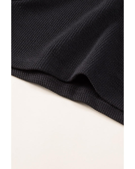 Black Brushed Ribbed Button Split V Neck Romper