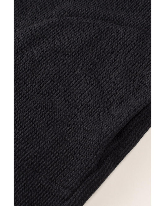 Black Brushed Ribbed Button Split V Neck Romper