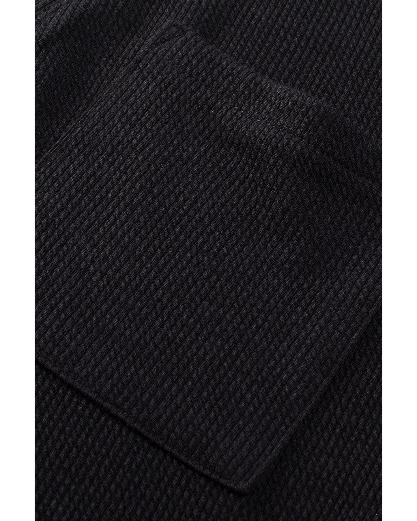 Black Brushed Ribbed Button Split V Neck Romper