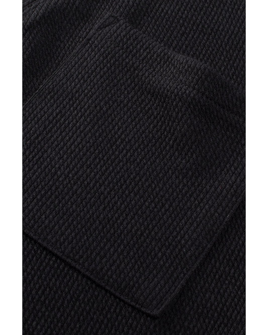 Black Brushed Ribbed Button Split V Neck Romper