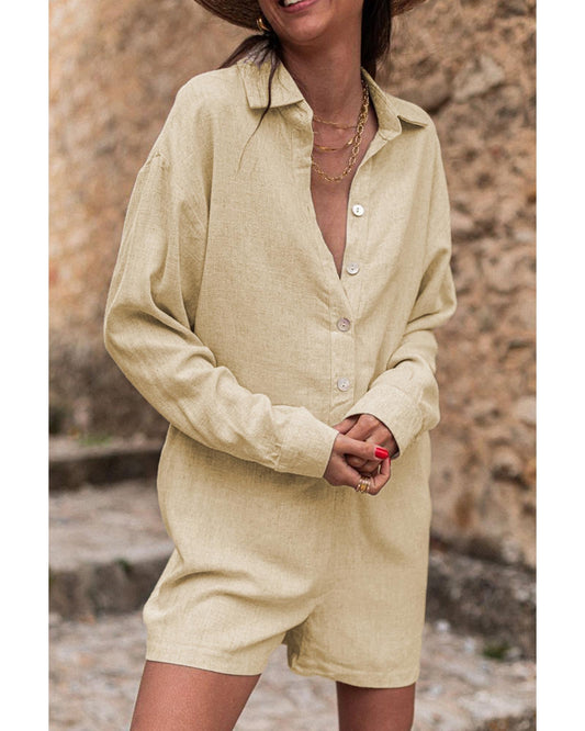 Half Button Shirt Collar Long Sleeve Loose Romper