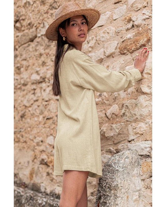 Half Button Shirt Collar Long Sleeve Loose Romper