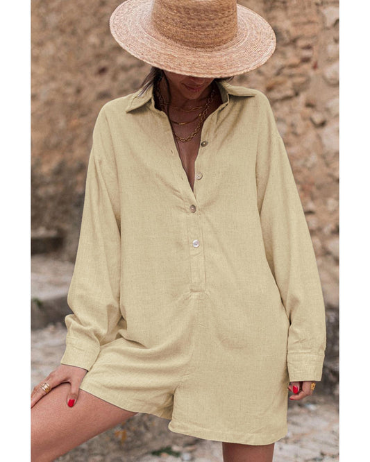 Half Button Shirt Collar Long Sleeve Loose Romper