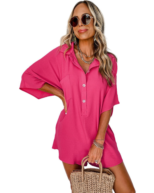 Half Button Collared Loose Romper