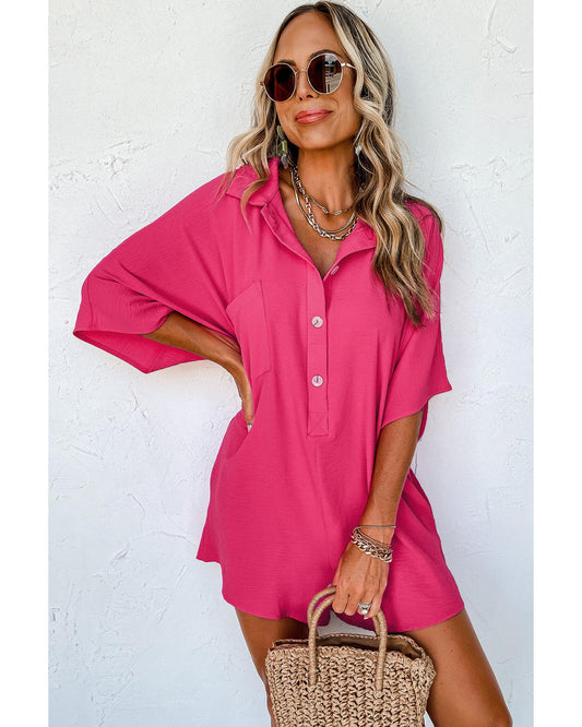 Half Button Collared Loose Romper