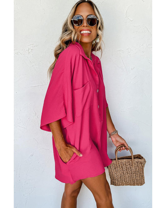 Half Button Collared Loose Romper