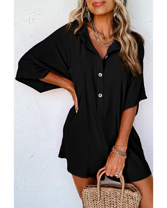 Half Button Collared Loose Romper
