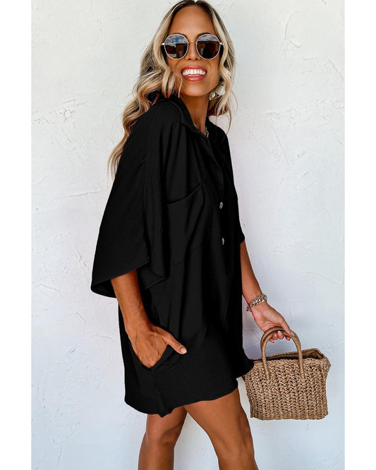 Half Button Collared Loose Romper