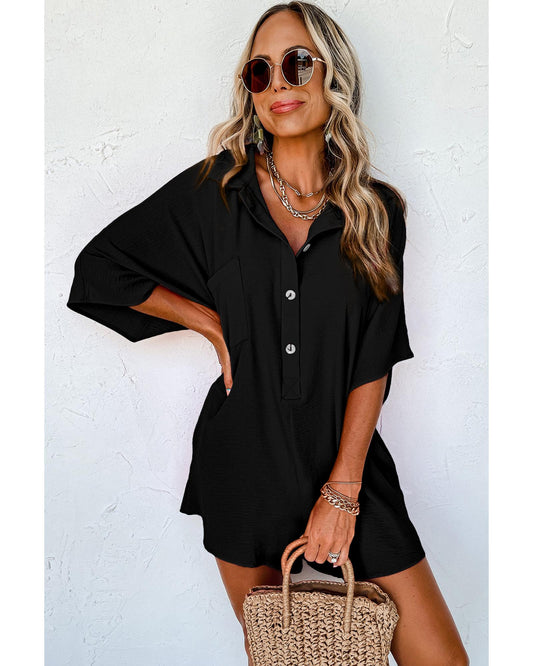 Half Button Collared Loose Romper