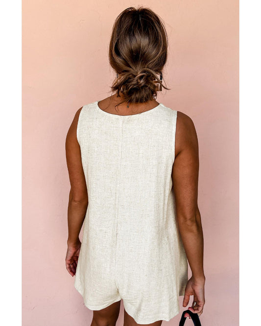 Sleeveless V-Neck Buttoned Front Romper