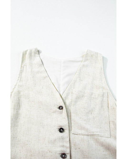 Sleeveless V-Neck Buttoned Front Romper