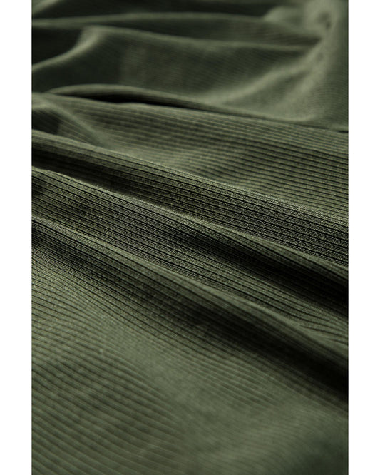 Moss Green Cinched Waist Ribbed Stretch Romper