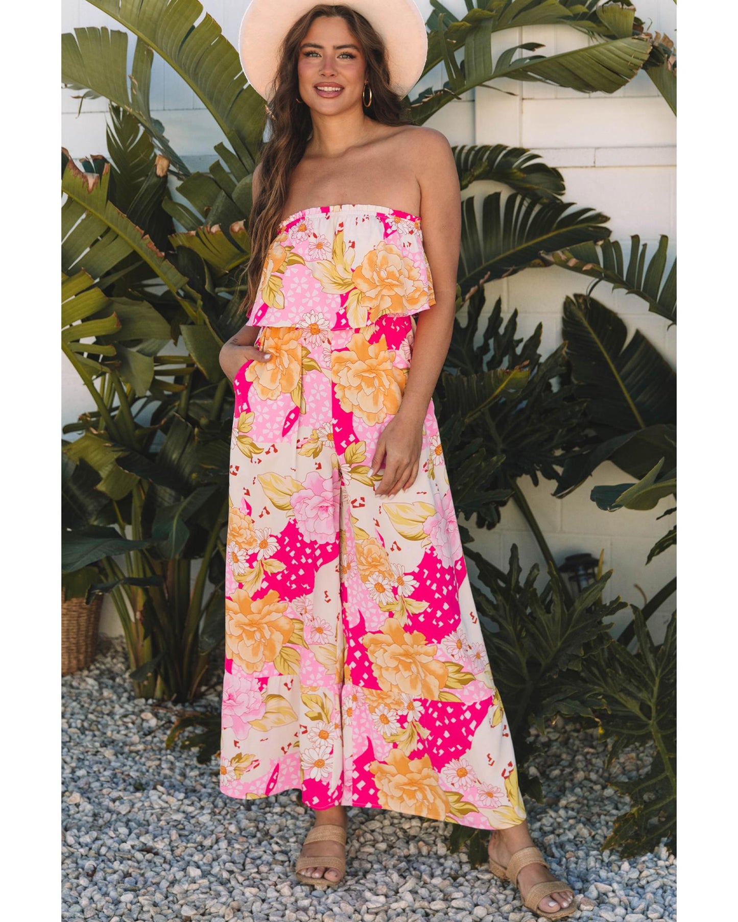 Floral Print High Waist Tube-Top Jumpsuit