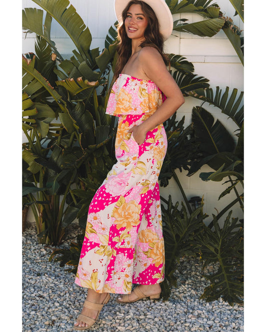 Floral Print High Waist Tube-Top Jumpsuit
