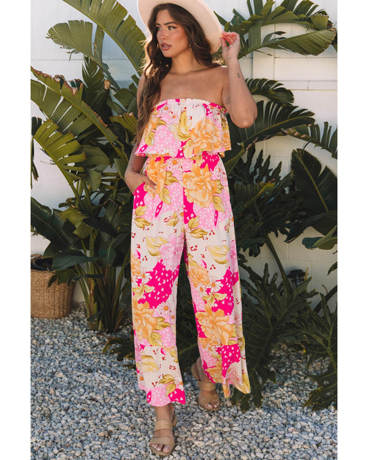 Floral Print High Waist Tube-Top Jumpsuit