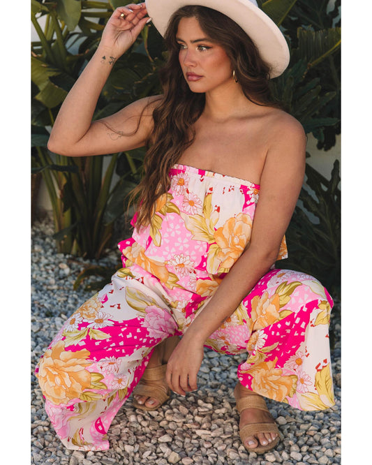 Floral Print High Waist Tube-Top Jumpsuit