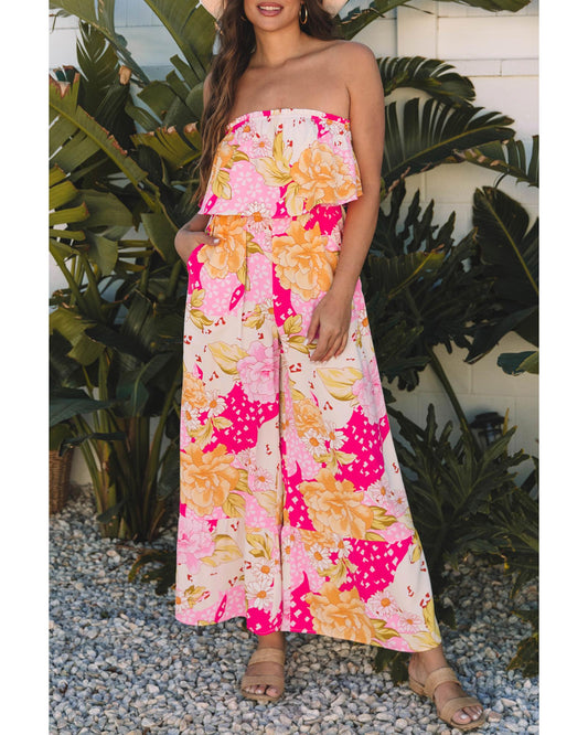 Floral Print High Waist Tube-Top Jumpsuit