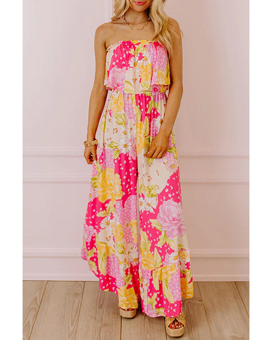 Floral Print High Waist Tube-Top Jumpsuit