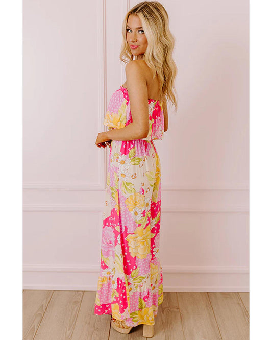 Floral Print High Waist Tube-Top Jumpsuit