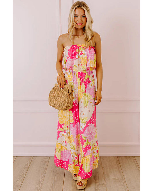 Floral Print High Waist Tube-Top Jumpsuit
