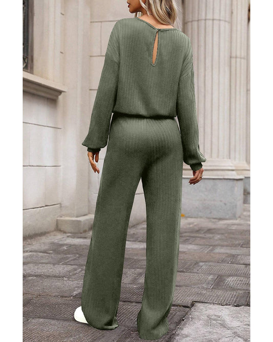 Ribbed Knit High-Waist Key-Hole BackJumpsuit