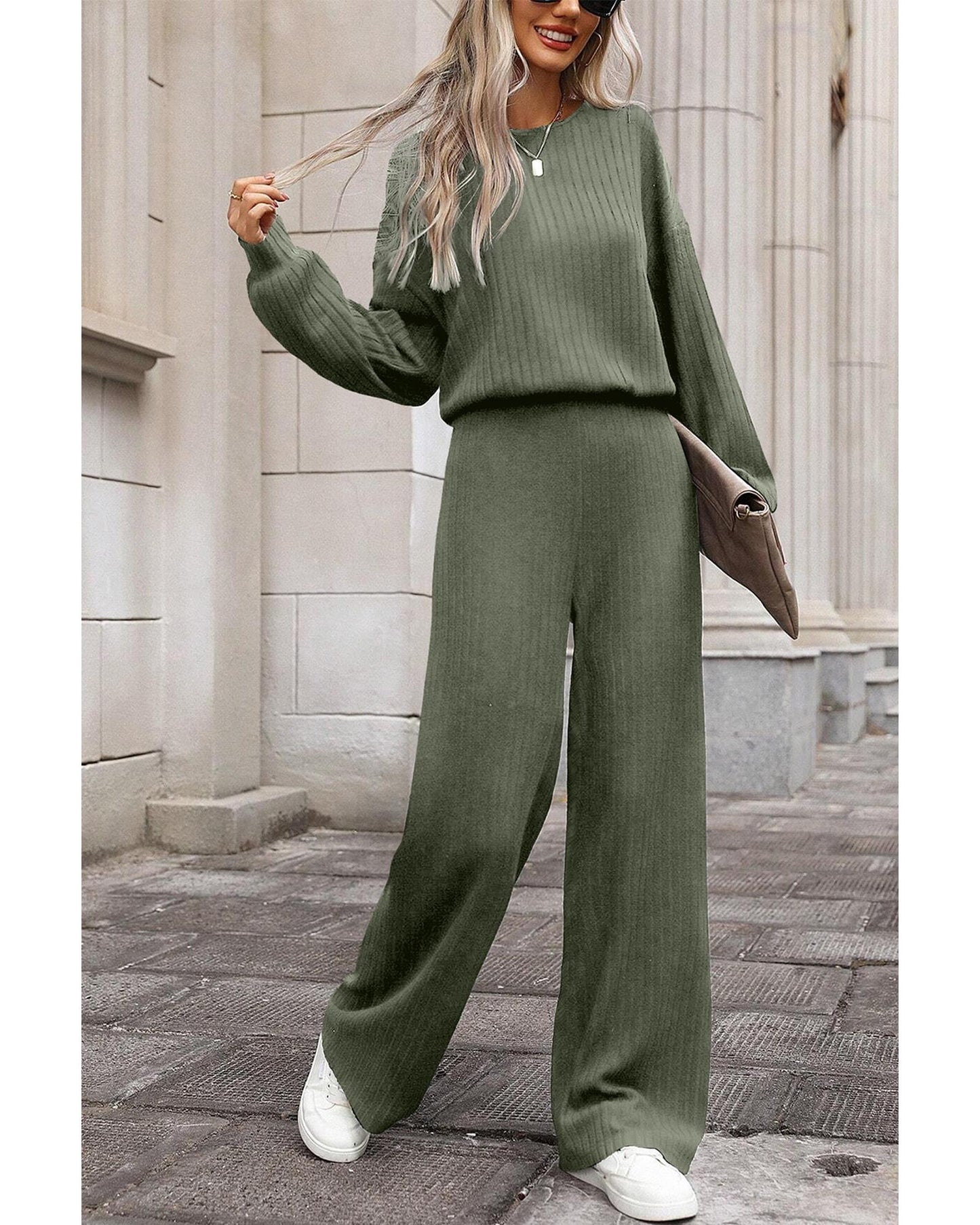 Ribbed Knit High-Waist Key-Hole BackJumpsuit