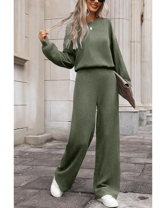 Ribbed Knit High-Waist Key-Hole BackJumpsuit