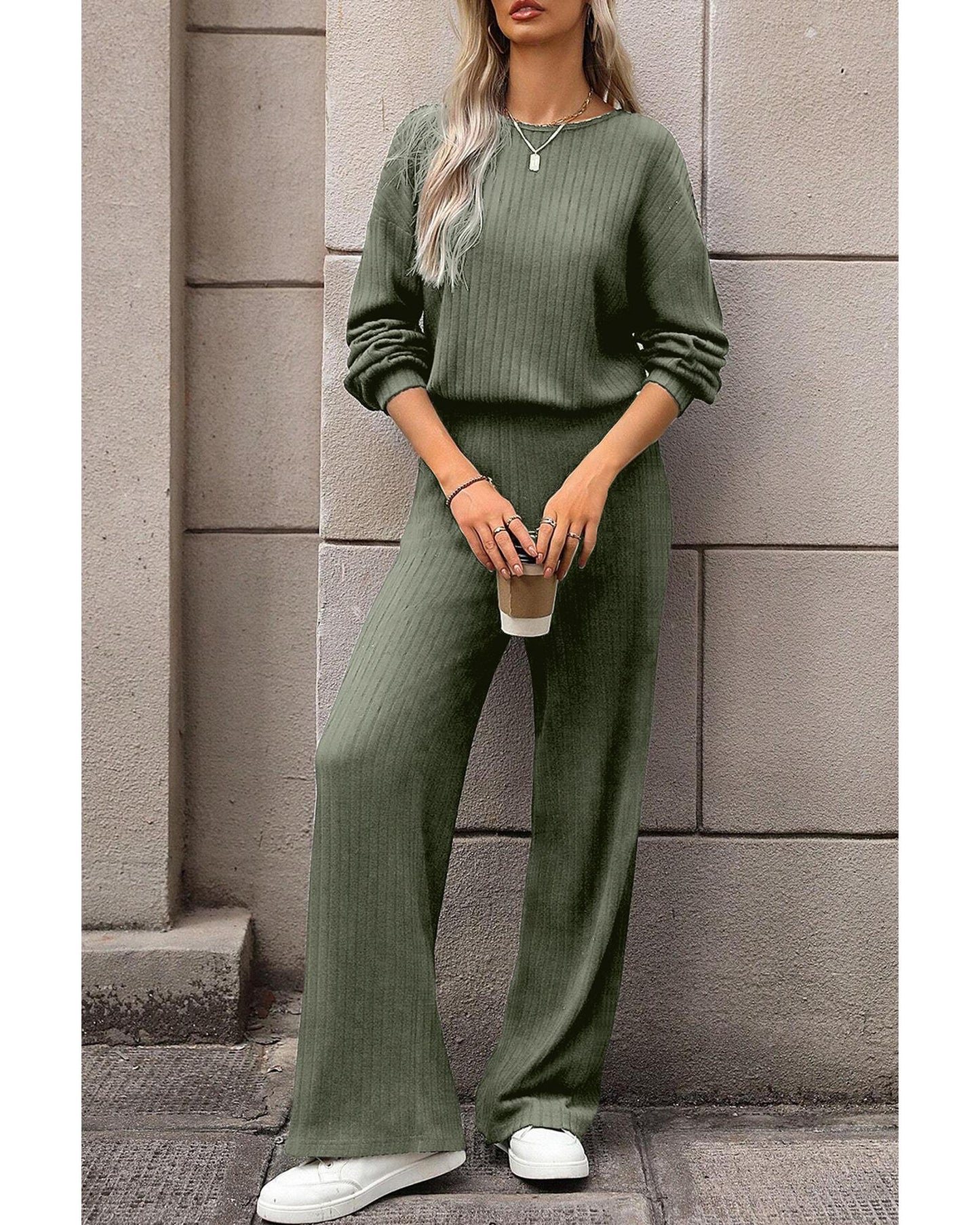 Ribbed Knit High-Waist Key-Hole BackJumpsuit