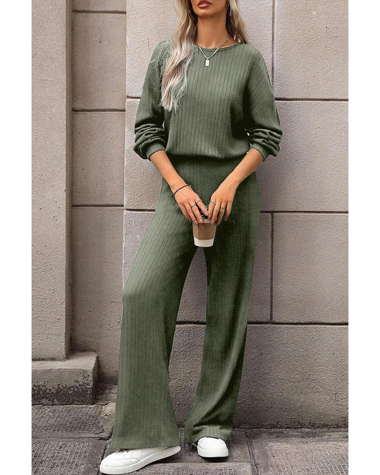 Ribbed Knit High-Waist Key-Hole BackJumpsuit