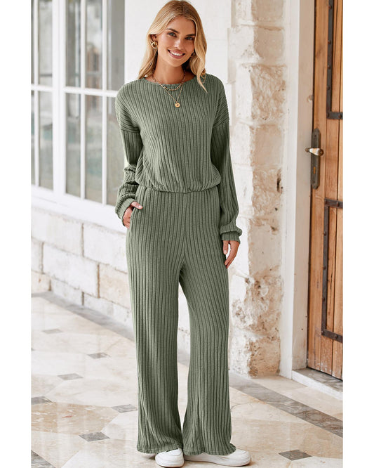 Ribbed Knit High-Waist Key-Hole BackJumpsuit