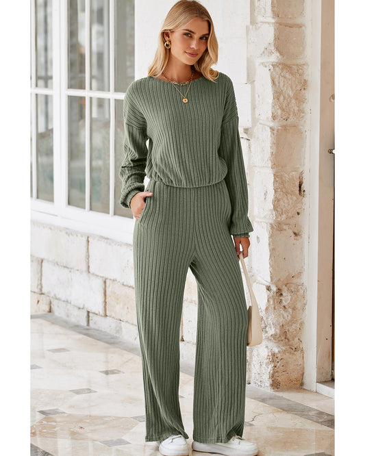 Ribbed Knit High-Waist Key-Hole BackJumpsuit