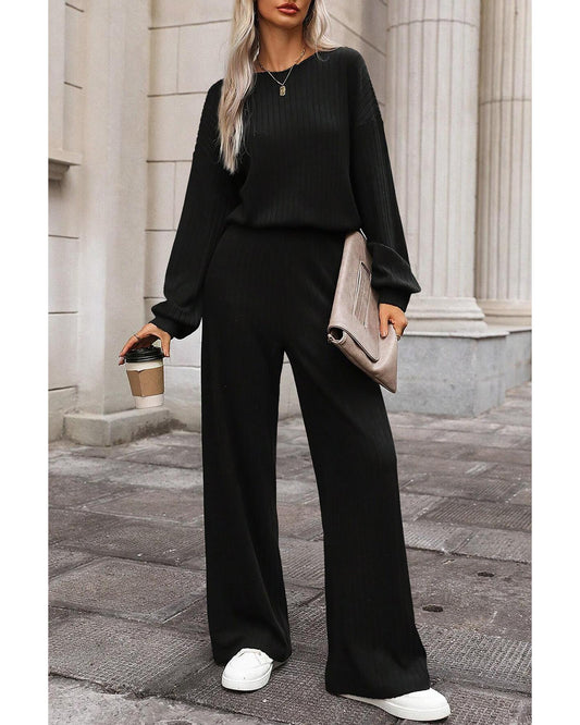 Ribbed Knit High-Waist Key-Hole BackJumpsuit