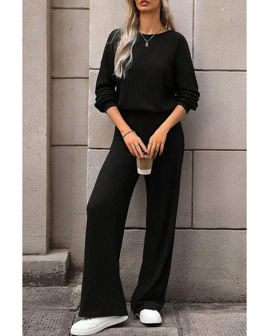 Ribbed Knit High-Waist Key-Hole BackJumpsuit
