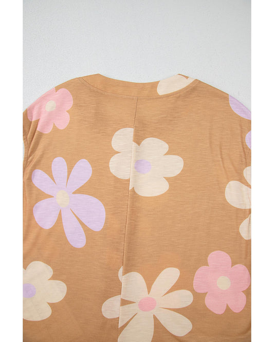 Khaki Floral Print Sleeveless Button-Up Jumpsuit