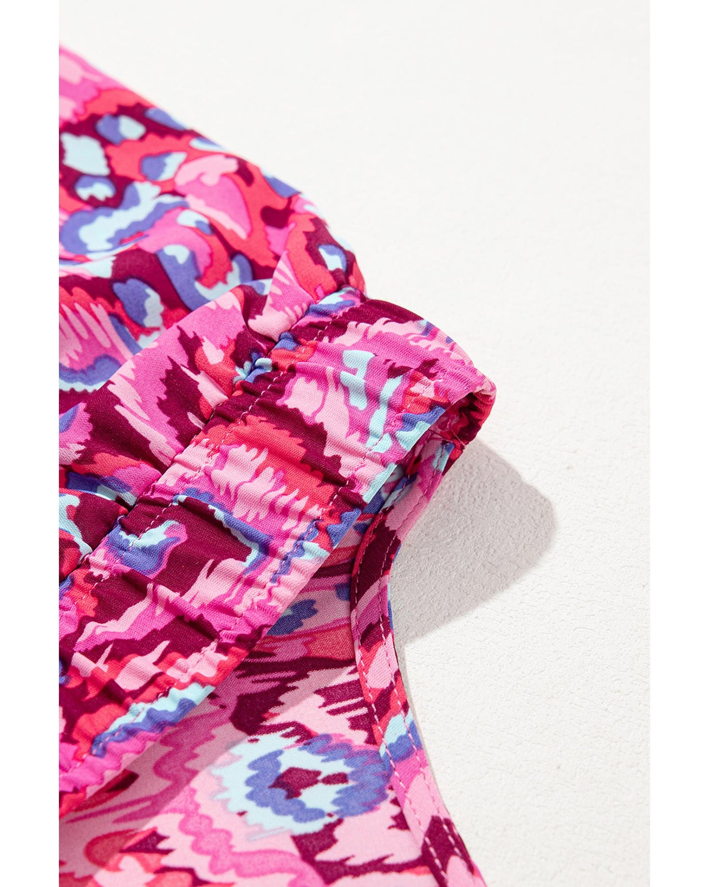 Puff Sleeve V Neck High Waist Romper with Abstract Print