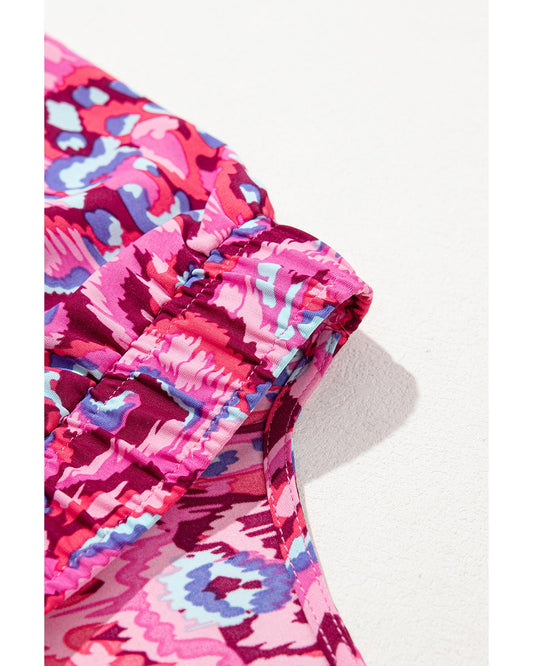 Puff Sleeve V Neck High Waist Romper with Abstract Print