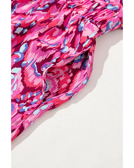 Puff Sleeve V Neck High Waist Romper with Abstract Print