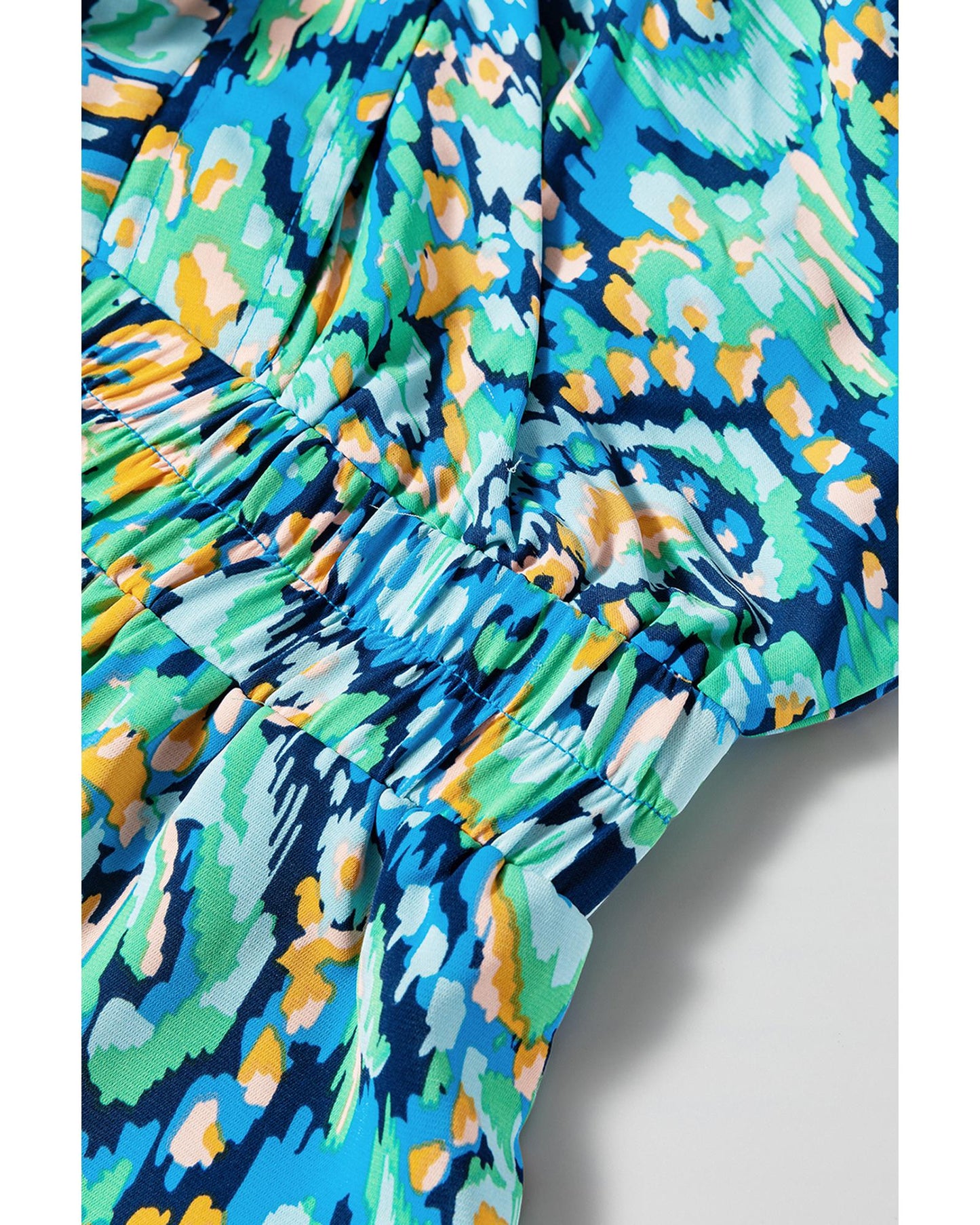 Puff Sleeve V Neck High Waist Romper with Abstract Print