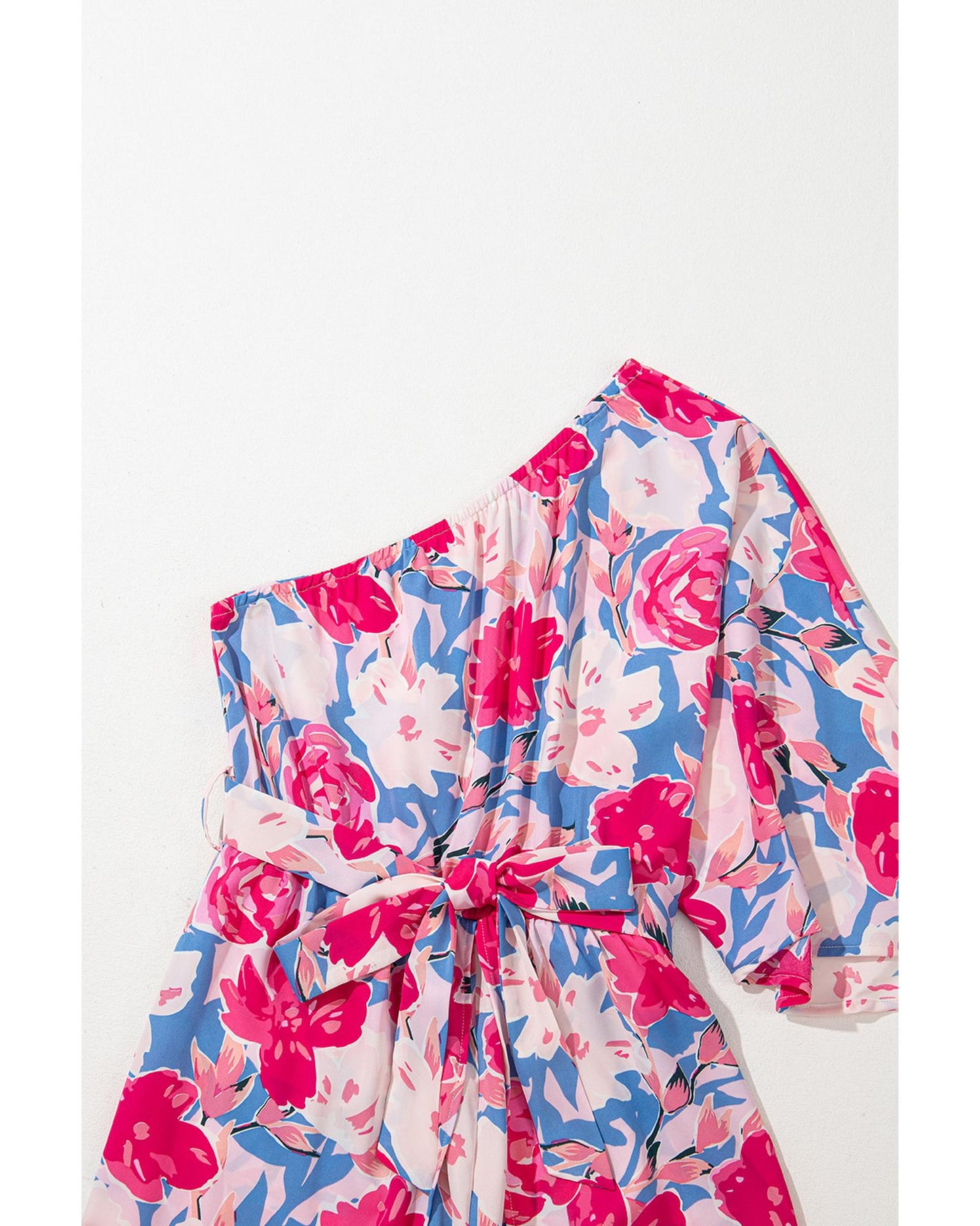 Floral Print Asymmetrical Neckline Belted Jumpsuit