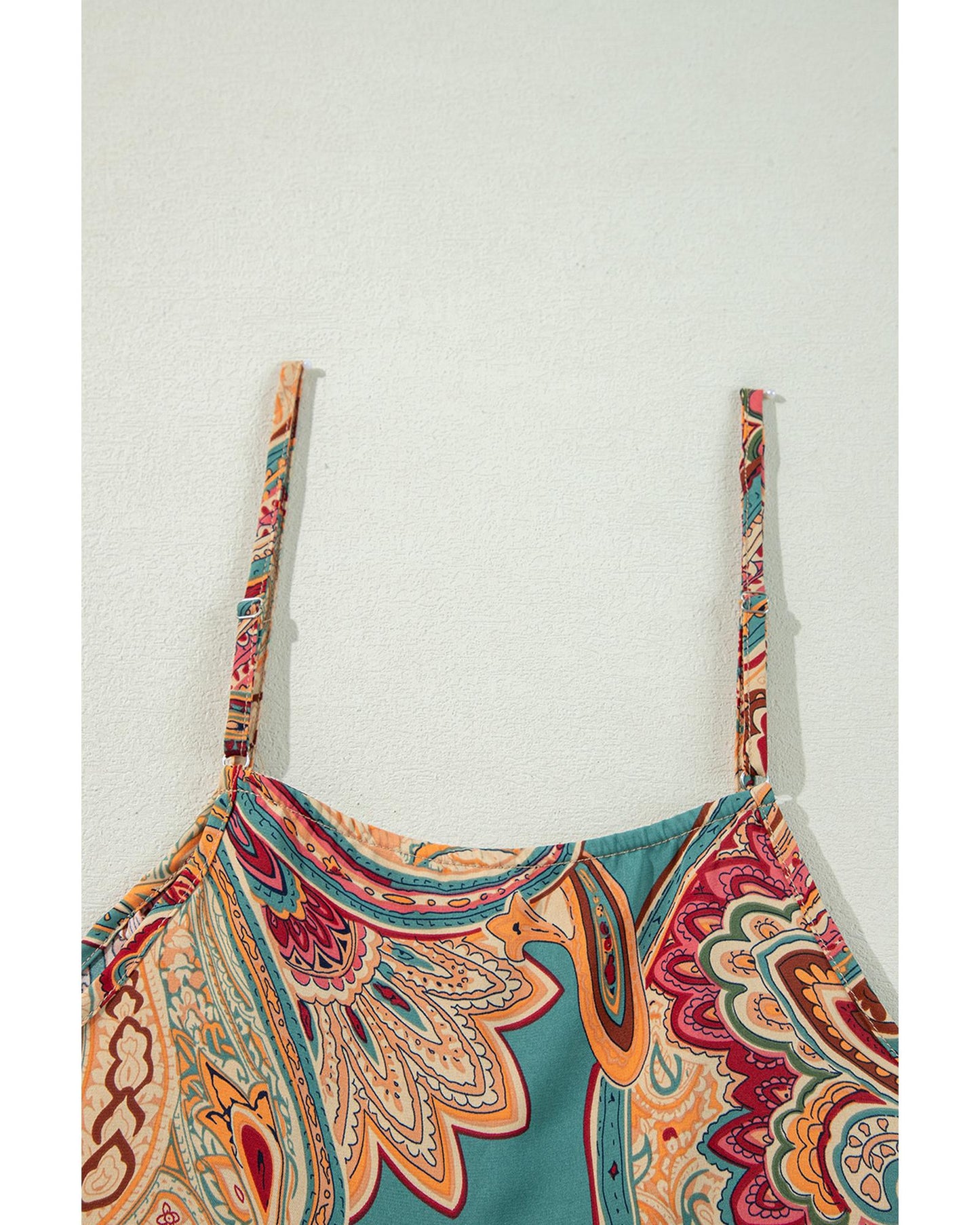 Red Paisley Printed Spaghetti Strap Wide Leg Jumpsuit