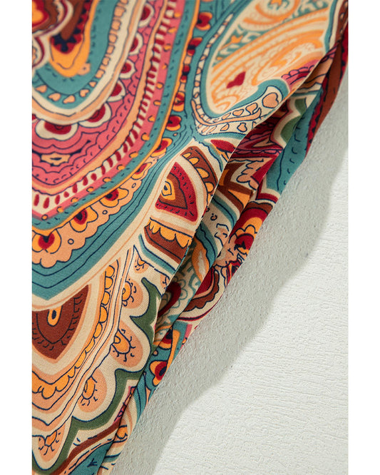 Red Paisley Printed Spaghetti Strap Wide Leg Jumpsuit